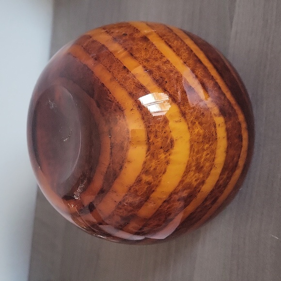 Vintage Tiger Stripe Art Glass Vase, Amber Blown Glass Bowl, Glass Sphere Vase, - Picture 7 of 9